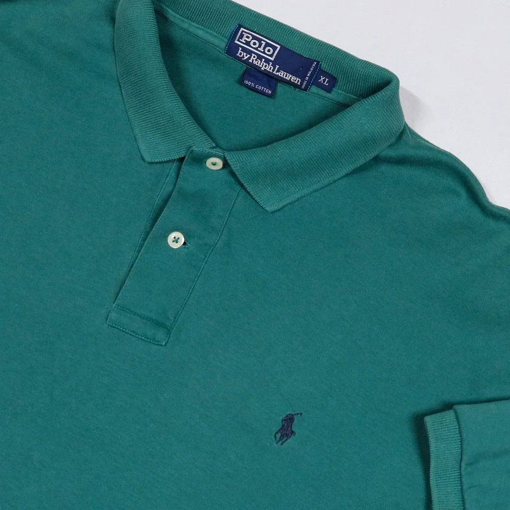 Vintage Polo Ralph Lauren Polo Shirt Men XL Green Soft Cotton Navy Pony Heritage